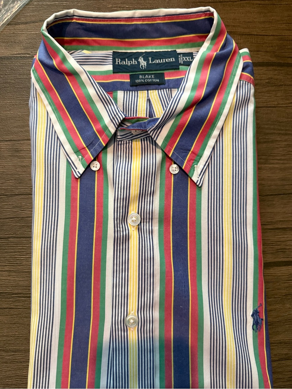 Ralph Lauren Multicolor Vertical Stripe Dress Shirt - Blue/Green/Red/Yellow